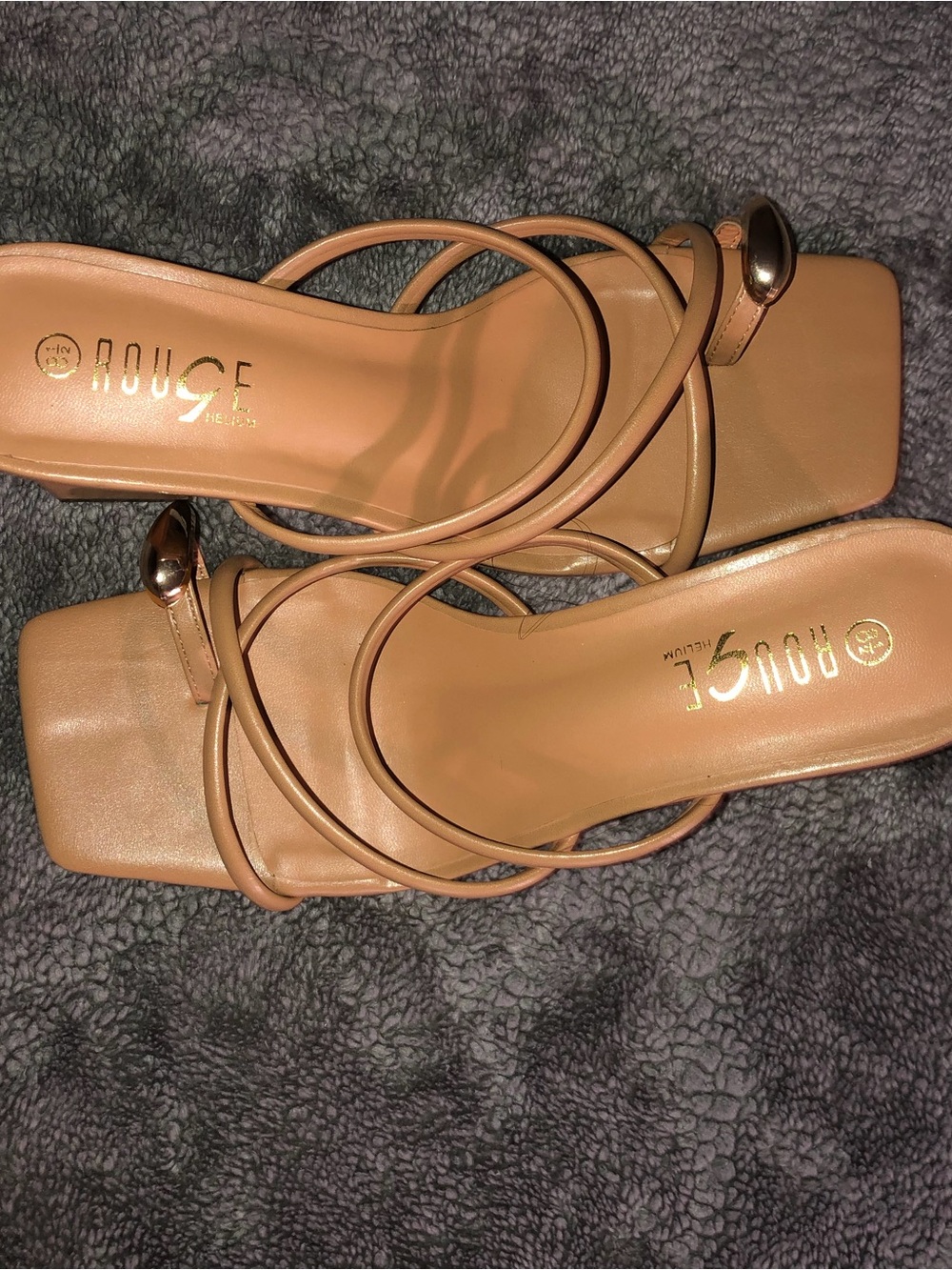 Rouge Helium Tan Multi-Strap Square-Toe Heel with Gold Accent - Picture 4 of 5